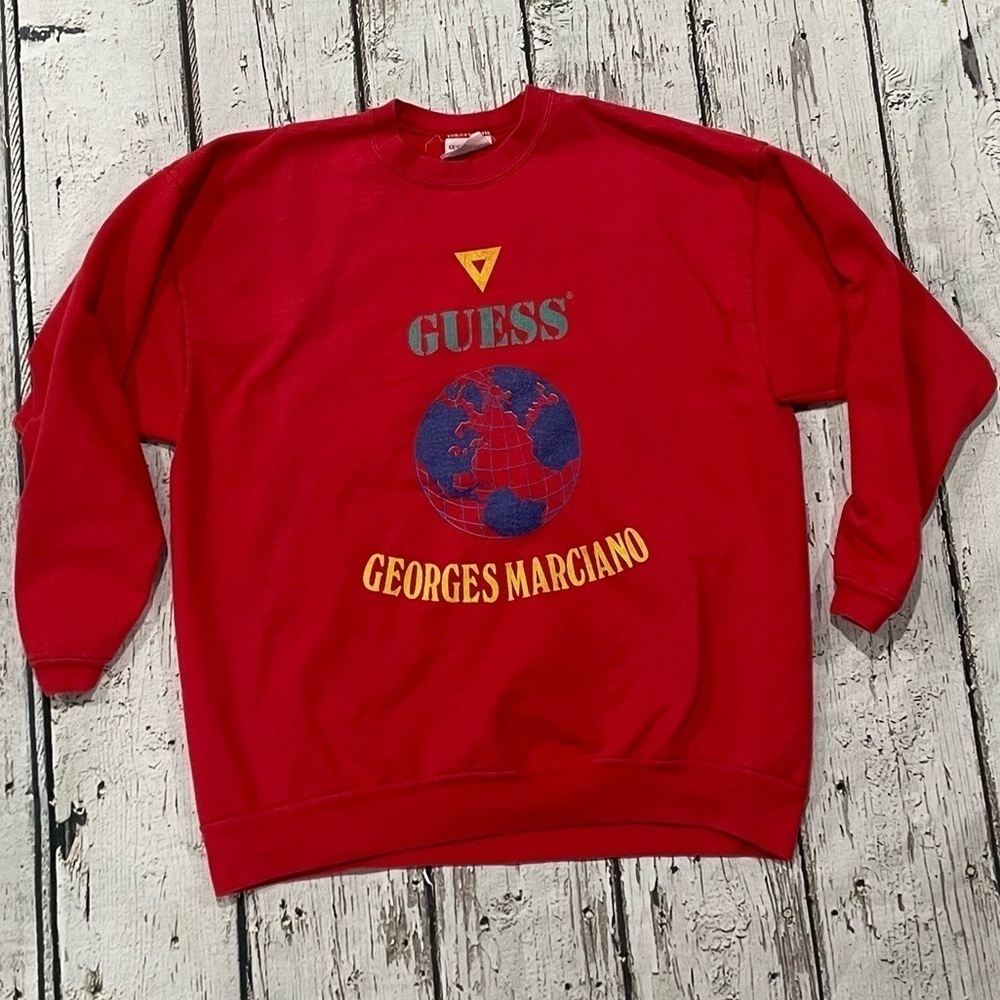 Vintage Georges Marciano Red Fashion 1980s Crewneck Jumper Sweatshirt